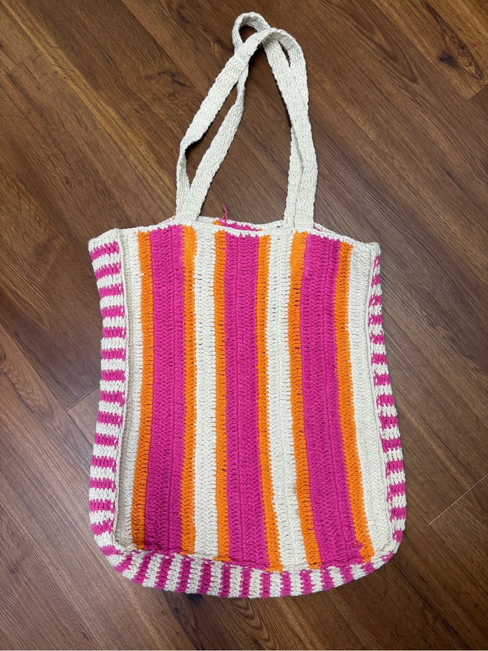 Universal Threads Crochet Stripe Tote Bag - Pink, Orange & Cream